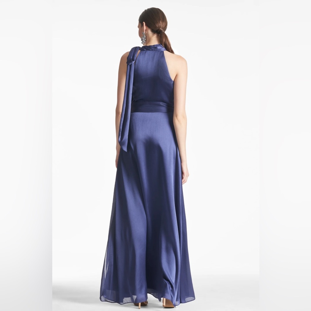 NWT Sachin and Babi Kayla Gown Tie Neck Maxi Crinkle Dress Deep Cobalt 10 - Picture 5 of 7